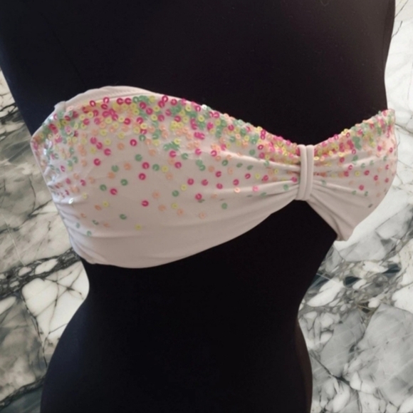 Victoria Secret Women's Large Rainbow Sequin Pushup Tie Bikini Top - Picture 2 of 7